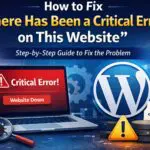 WordPress screen displaying “There has been a critical error on this website” message on a laptop